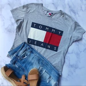 Tommy Jeans Grey Logo Mid Crop Top Tee